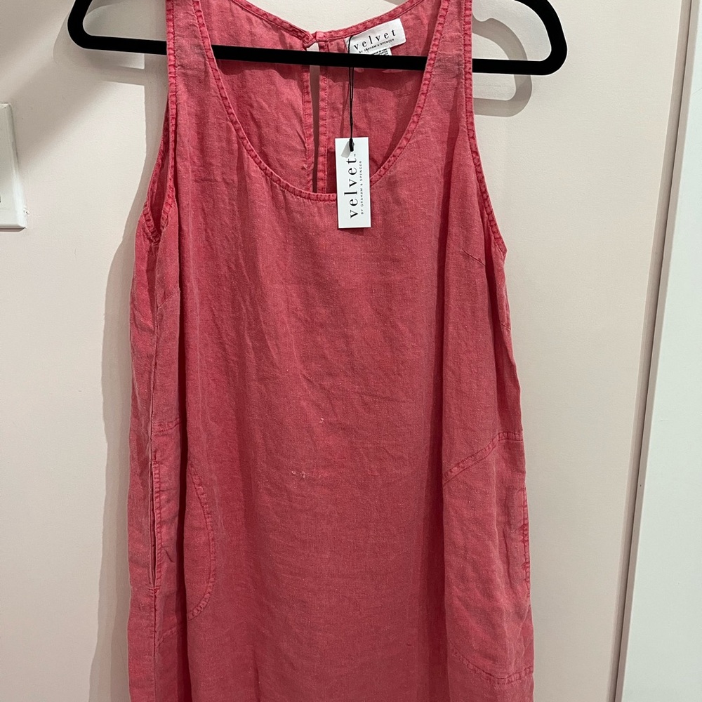 Velvet by Graham & Spencer Soft Denim Red Linen Sleeveless Dress - Picture 1 of 1